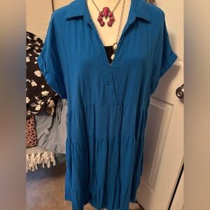 Umgee Vibrant Teal Tiered V-Neck Tunic